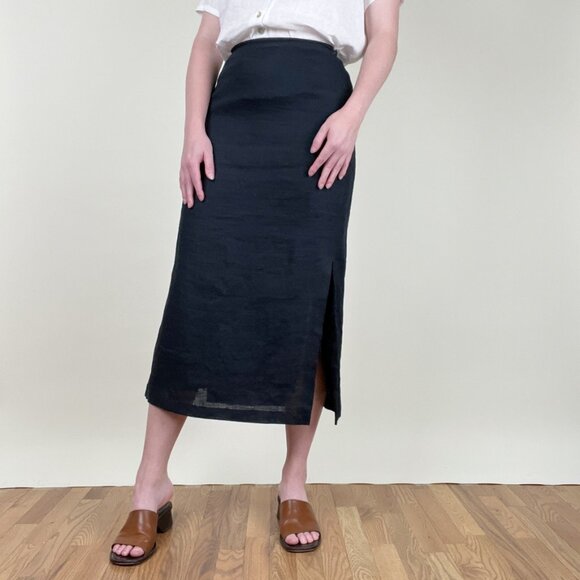 Vintage Linen High Rise Midi Skirt Column Straight Old Money Coastal Luxury Luxe - Picture 1 of 6